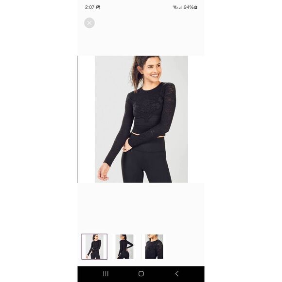 New Small Fabletics Black Flora Seamless Long Sleeve Top Pullover Shirt NWT - Picture 4 of 6